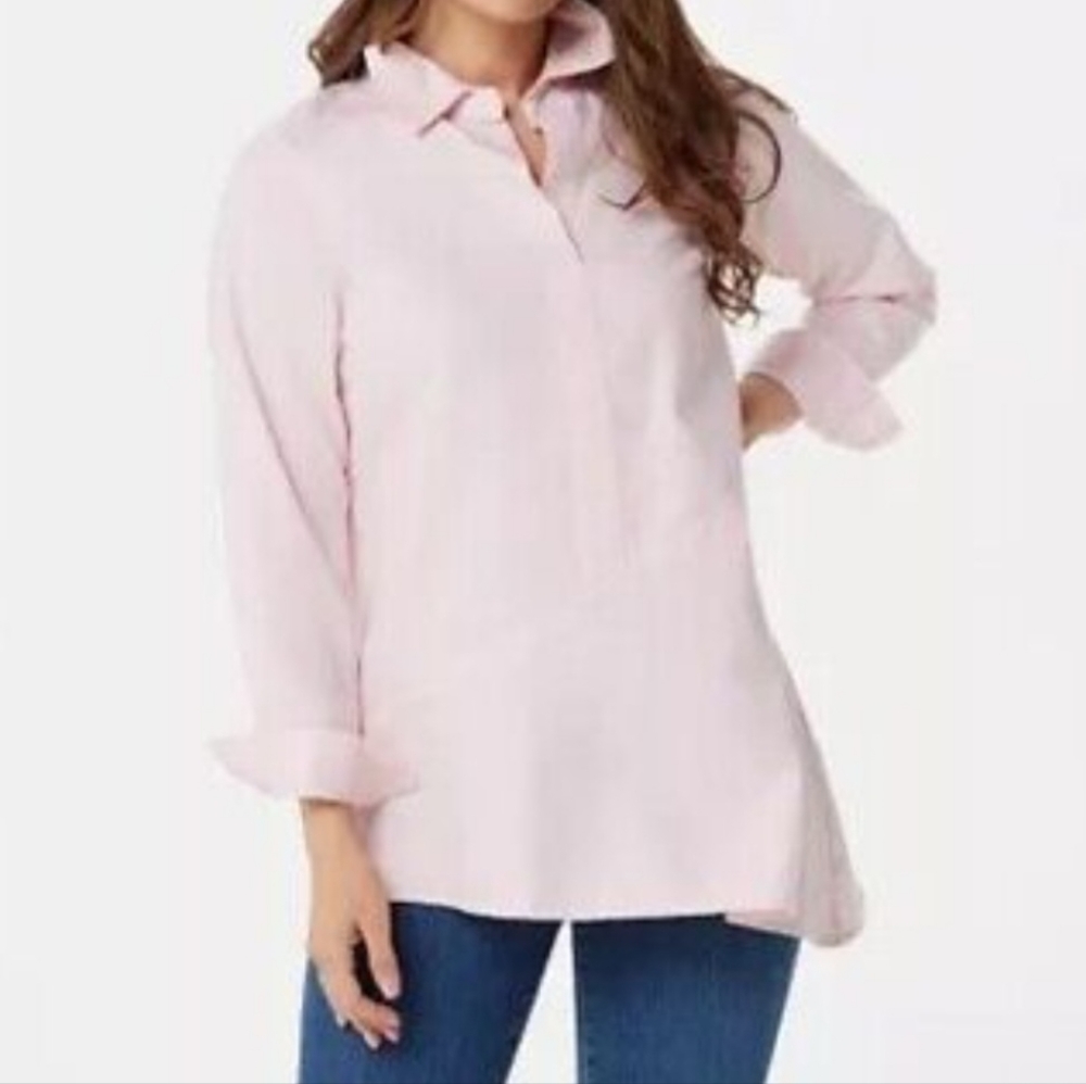 2 /$15 New Joan Rivers Asymmetrical Denim Tunic Sz 6 Petal Pink NWT